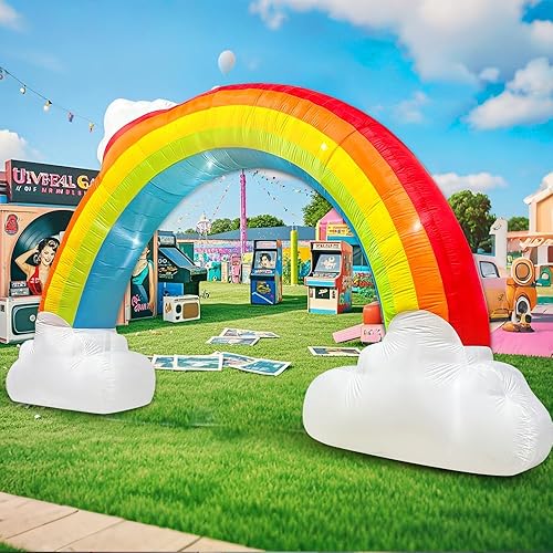 Arco inflable de arcoíris de 14 pies con nube, arco musical inflable, decoraciones de patio con luces LED para exteriores, decoración de jardín y disponible en Yaxa Colombia