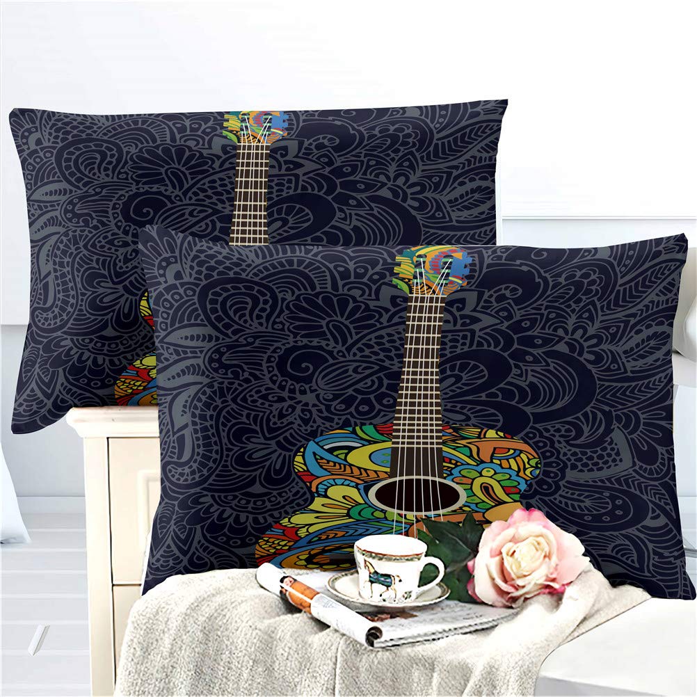 Copripiumino E Federe In Microfibra Stampato 3D Tema Chitarra Rock, Con Cerniera, Per Letto Singolo