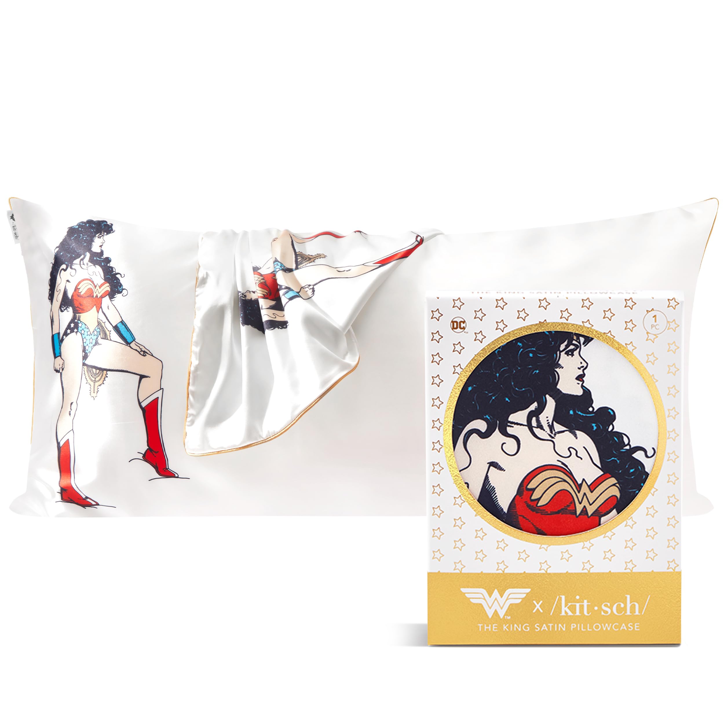 Sponsored Ad - Kitsch Wonder Woman (Believe in Wonder) Satin Pillowcase with Zipper Softer Than Silk, Luxury Cooling Pillowcase for Hair & Skin, Wrinkle Prevention, King Size 19X36