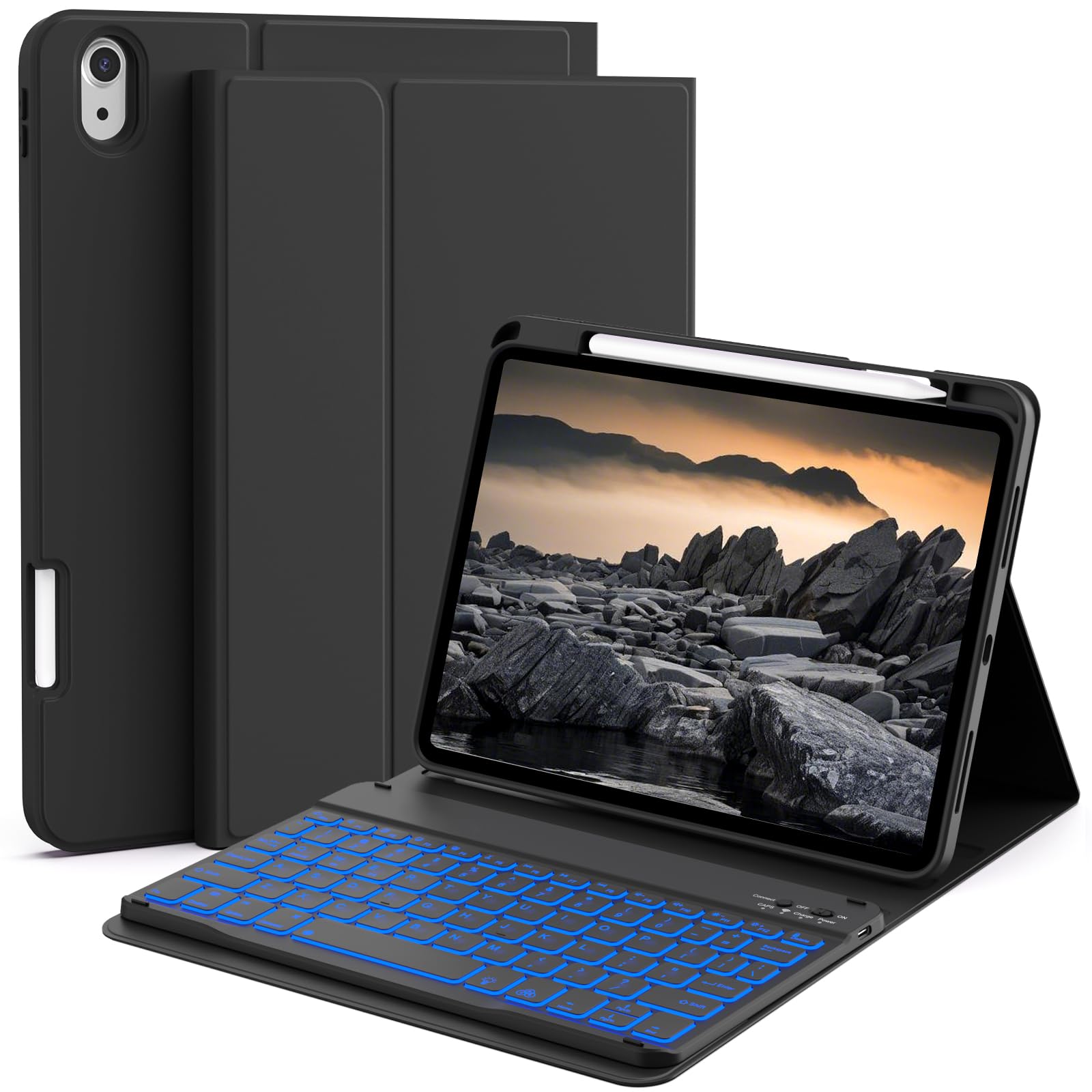 JKSML Keyboard Case for iPad 11th 10th Generation 11/10.9 inch A16 2025/2022, 7 Colors Backlit, Detachable Wireless Keyboard for iPad 10th Gen,