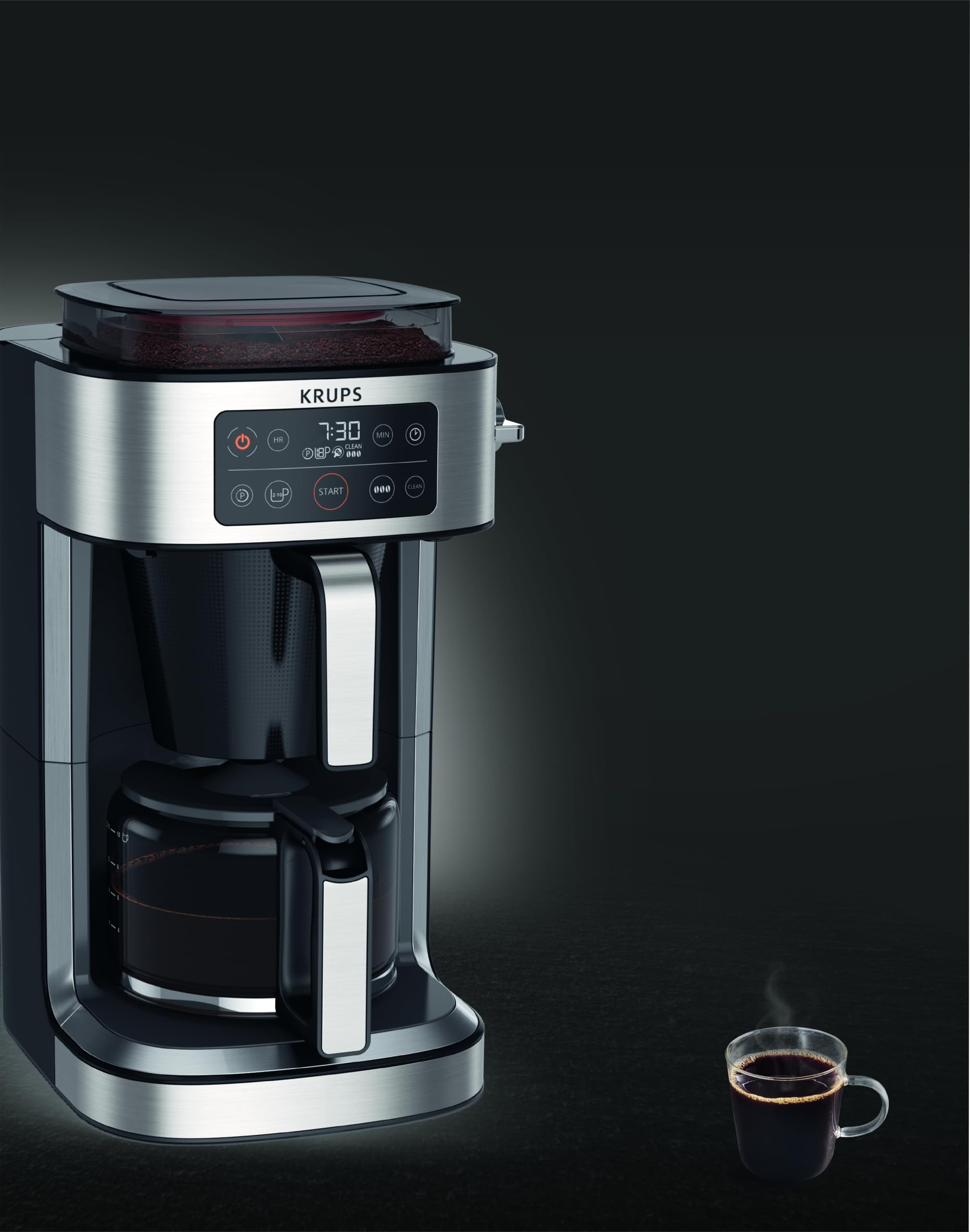 KRUPS KM760D10 Ekspres do kawy Aroma Partner, Zintegrowany hermetyczny pojemnik na kawę, automatyczne i precyzyjne dozowanie, 10 do 15 filiżanek, pojemność 1,25 L