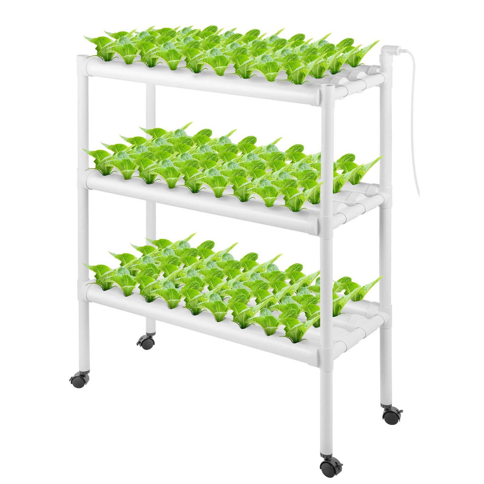 FawoonuHydroponics Growing System 108 Plant Sites, 3 Layers 12 Food-Grade PVC-U Pipes Hydroponic Gardening System Grow Kit with 12V Water Pump, Nest Basket and Sponge for Leafy Vegetables EU