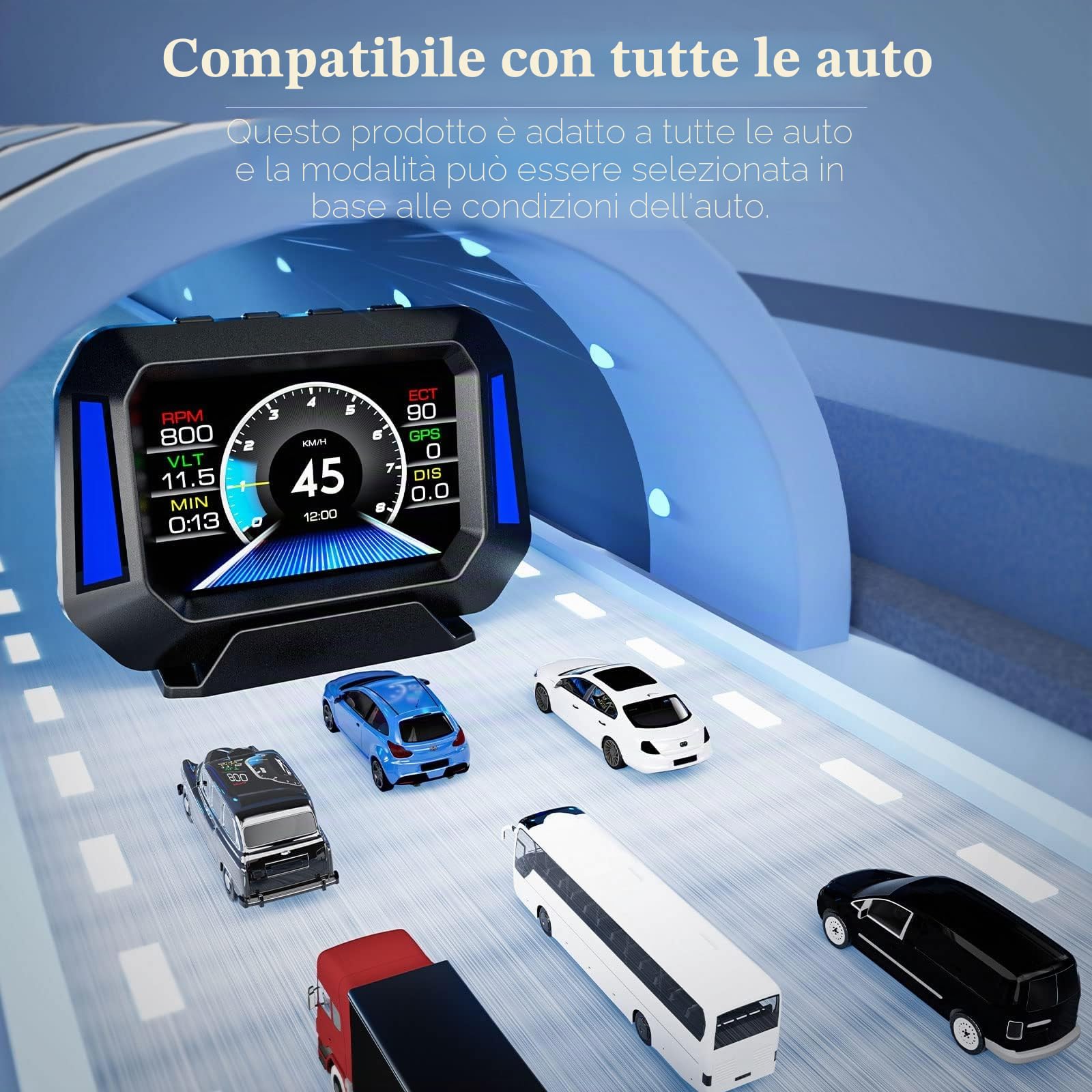 Display head-up per auto, tachimetro, misuratore di pendenza, monitoraggio dell'angolo di guida dell'auto, adatto per tutte le auto