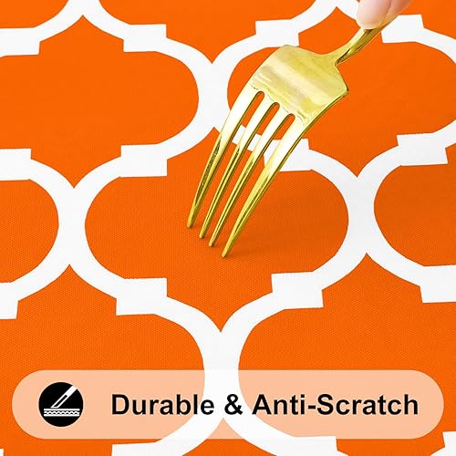 Miniatura 103 de Smiry - Mantel redondo de vinilo ajustable con bordes elásticos y parte trasera de franela, mantel de vinilo impermeable, lavable, diseño enrejado