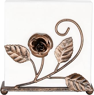 OwlGift Bronze Napkin Holder – Rose Design Metal Napkin Storage for Tables Modern Serviette Organizer – Tissue Dispenser Perfect for Outdoor Events – Decorative Clear Cocktail Napkin Kitchen Décor