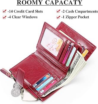 Small RFID Blocking Wallet For Women - Leather Bifold With 18 Card Slots & Coin Pocket