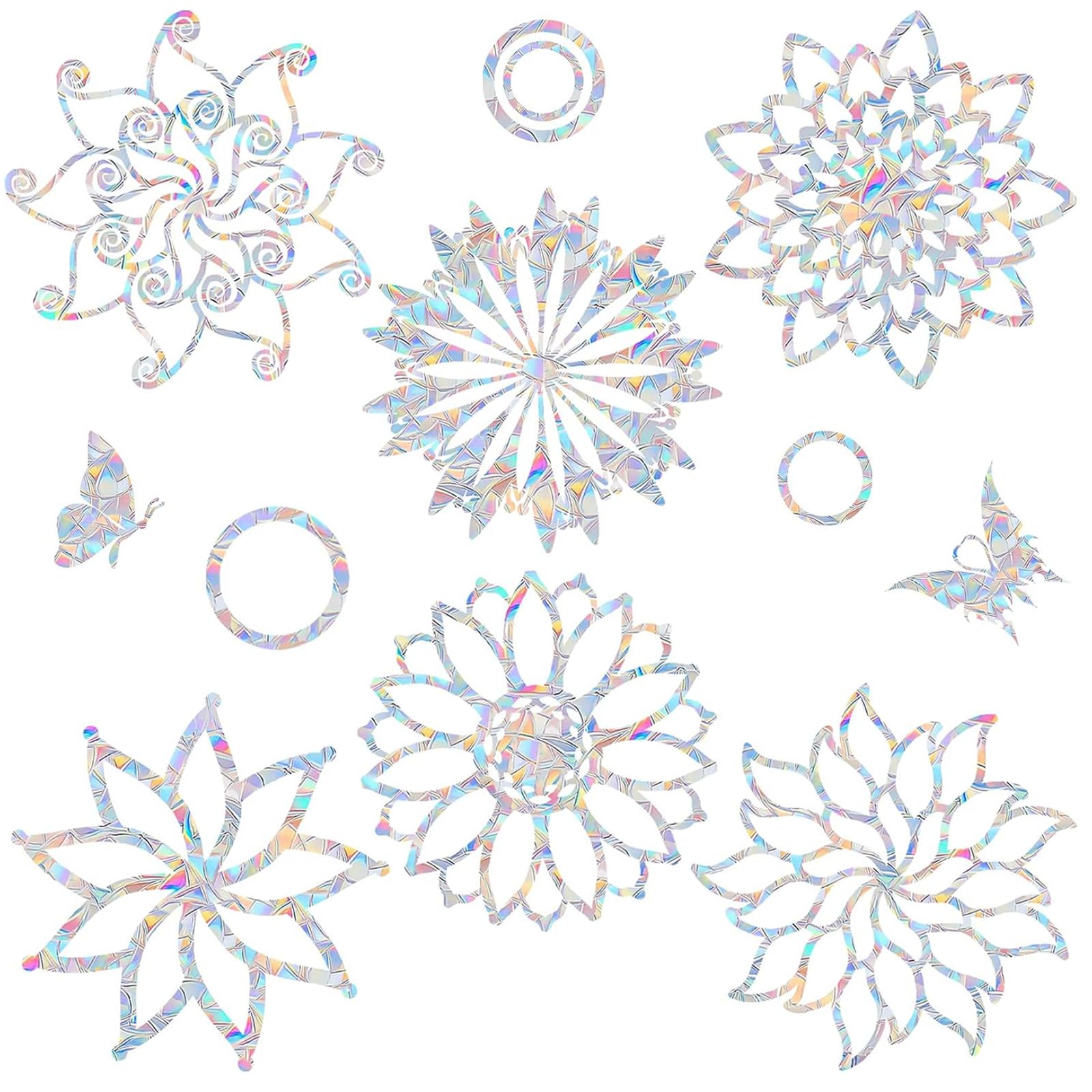 18PCS Mandala Window Clings - Anti-Collision Decals to Save Birds from Collisions,Non Adhesive Prismatic Vinyl Clings, Rainbow Stickers