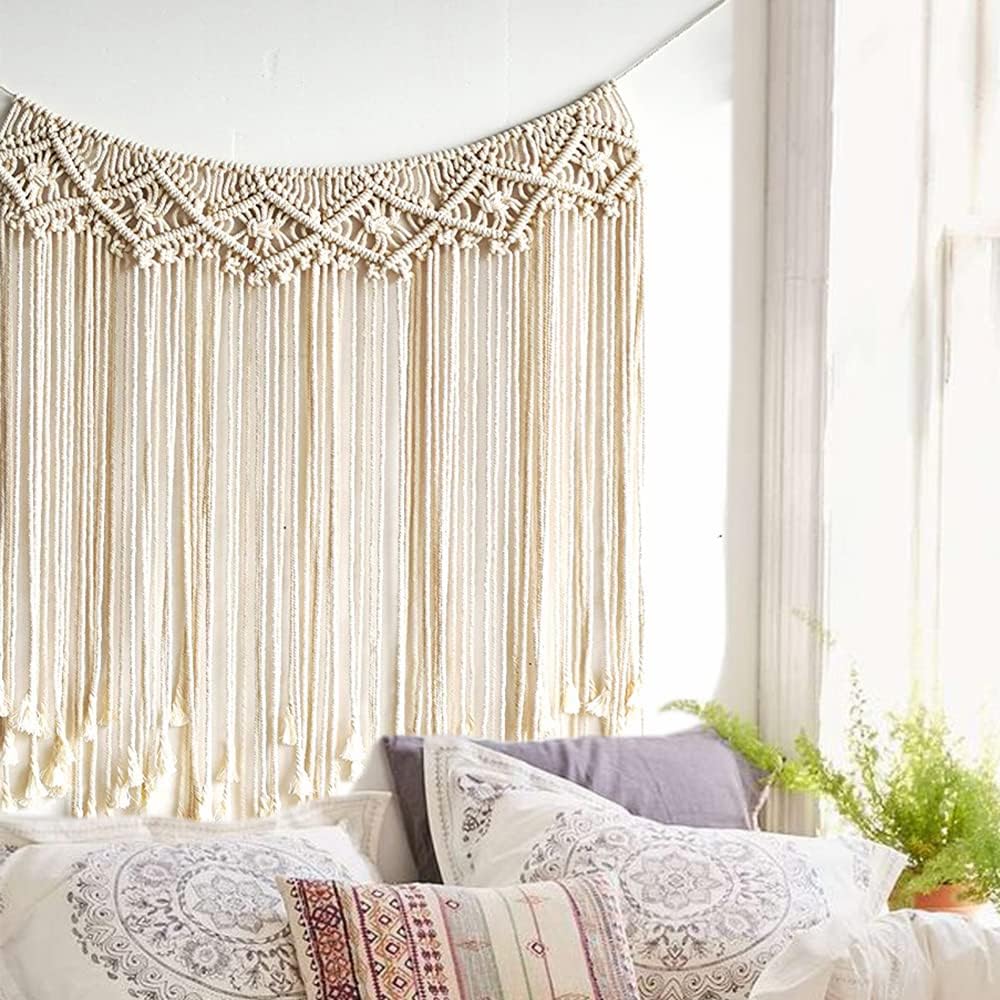 Flber Macrame Wall Hanging Macrame Wall Decor Boho Wedding Hanger Cotton Handmade Wall Art Home Wall Decor,37"x 35"