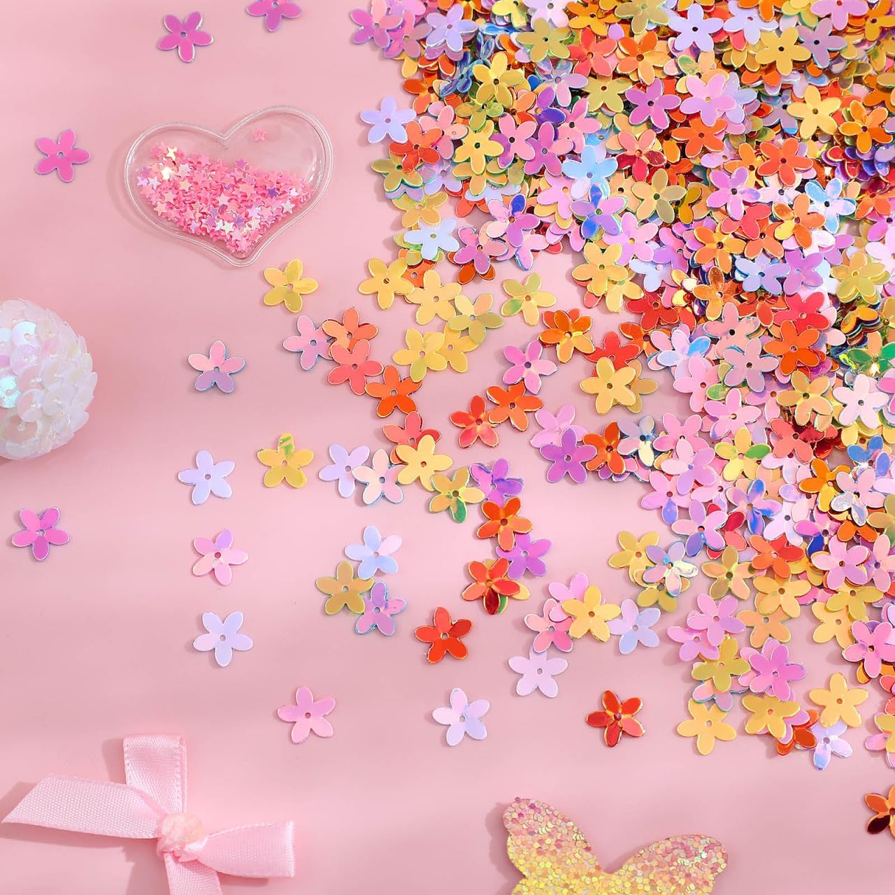 VOSAREA Flower Shape Confetti 60g, Glitter Confetti Plastic Sequins image 3