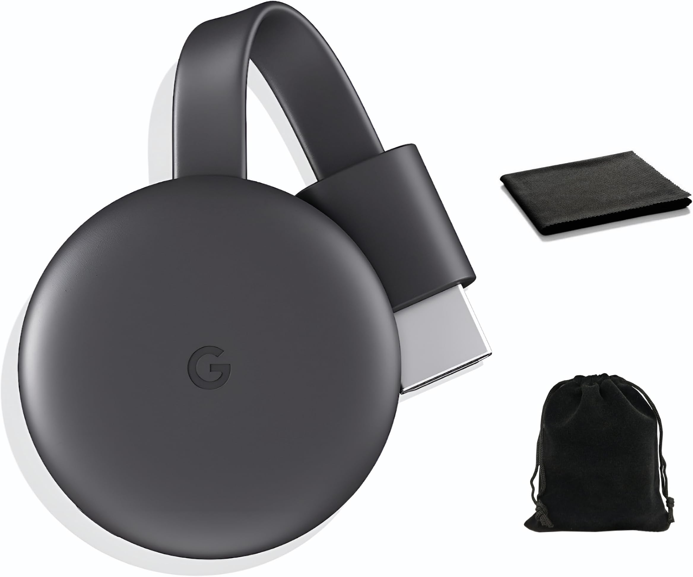 Chromecast - Streaming Device with HDMI Cable - Stream Shows, Music, Photos, and Sports from Your Phone to Your TV, Includes Pouch and Cleaning Cloth (Japan Version) - Compatible with US