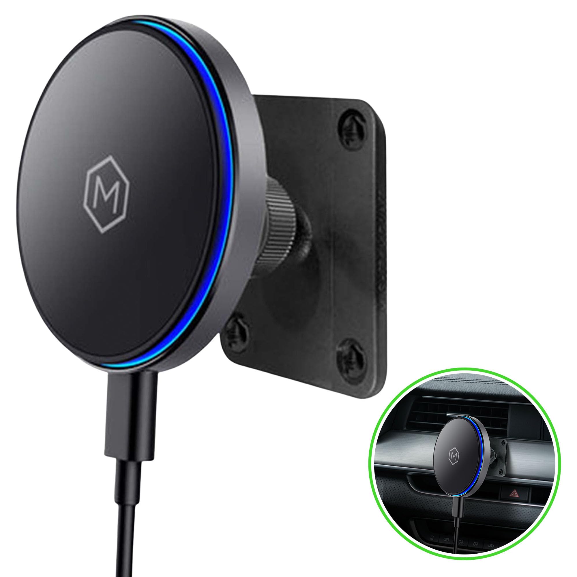 Mighty Mount MagSwitch Qi2 Magsafe Car Mount Charger - Magnetic Cell Phone Holder with AMPS Plate Mount 15W