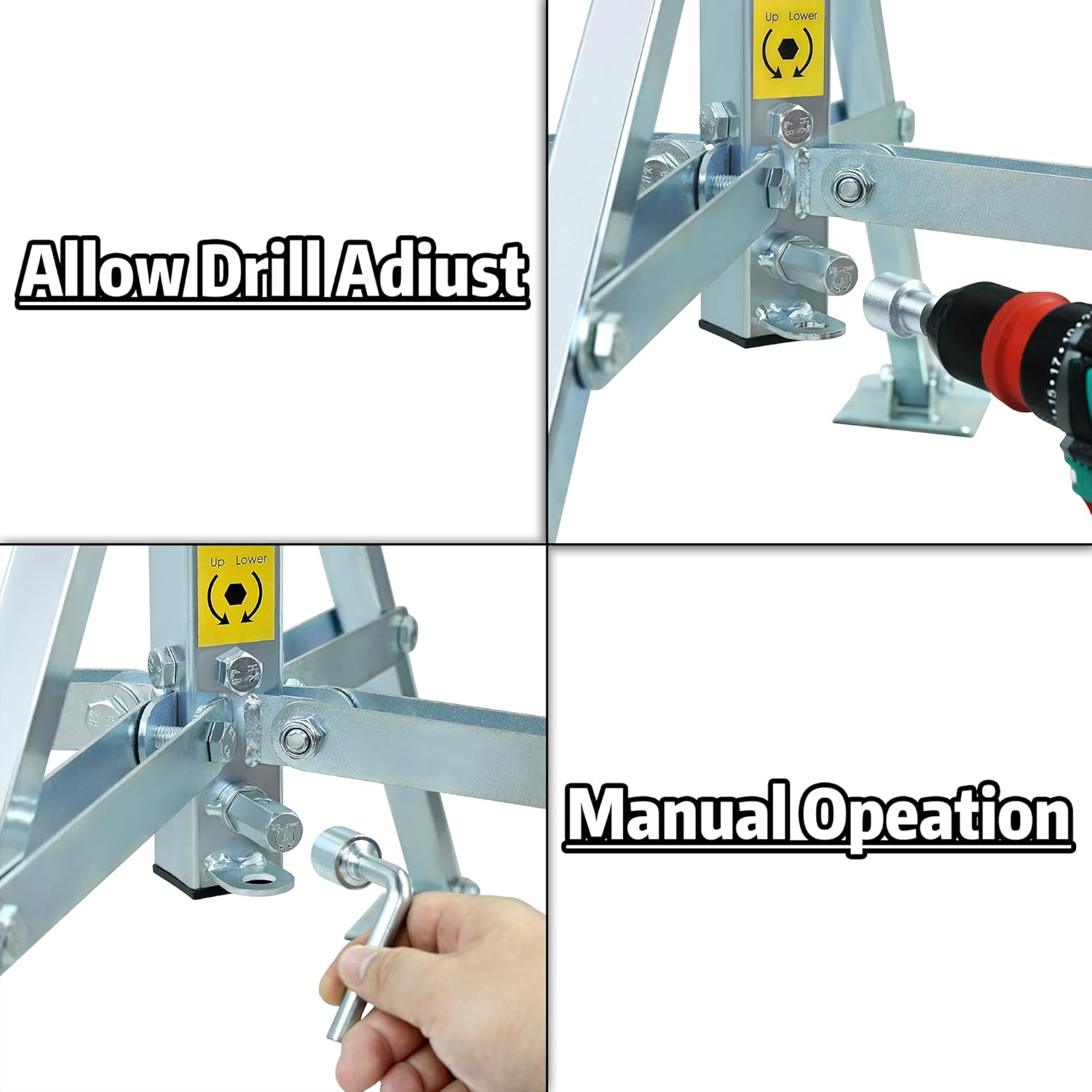 5th-Wheel RV King Pin Tripod Stabilizer - Heavy Duty 4-Leg Quadripod Jack, Allow Drill Adjust, Adjustable Height from 30" to 57.5" with 5500 Lbs Load Capacity Power-Operated Jacks