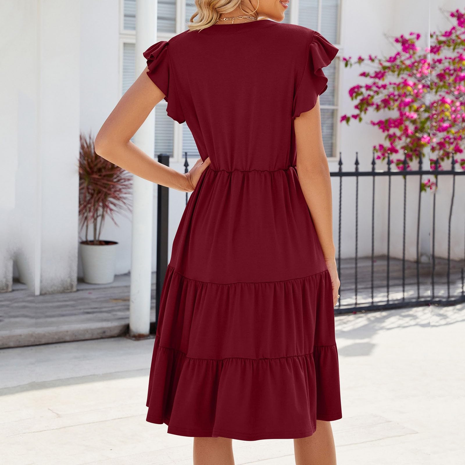 Generisch Vestido camisero casual de manga corta con cuello en V para mujer