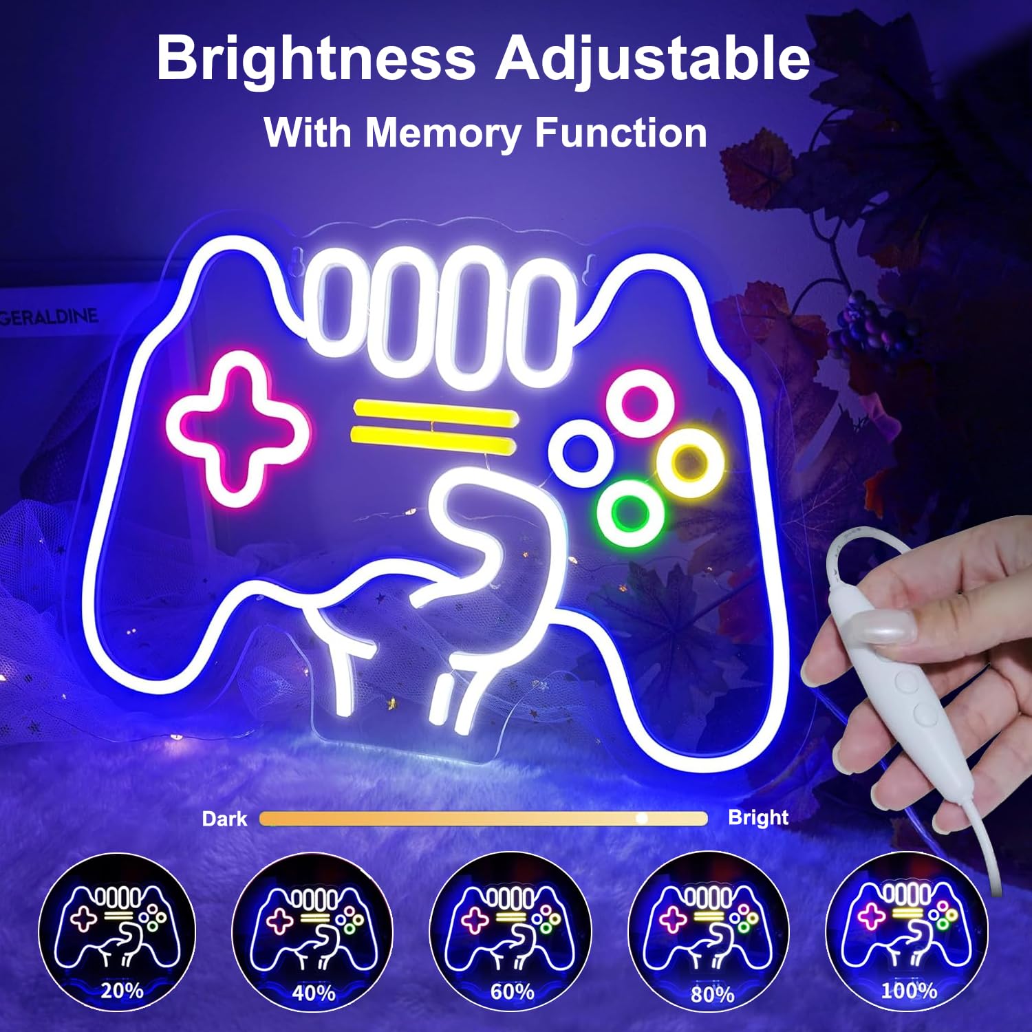 JIURUIFFC Gioco luci al neon, icona del gioco LED decorazione parete al