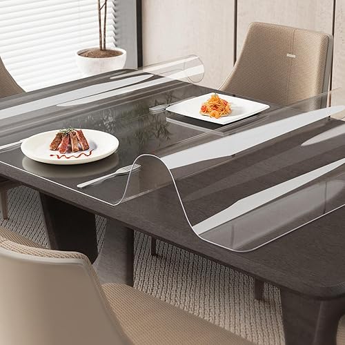 Miniatura 11 de Oterri Almohadilla de escritorio transparente, 31.5 x 15.7 pulgadas, resistente al calor, impermeable, de PVC, borde redondo, duradero, protector de