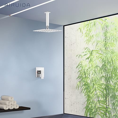 Miniatura 8 de Airuida Juego de grifo de ducha solo para ducha, cabezal de ducha cromado de montaje en techo, kit de molduras de ducha de una sola función, con