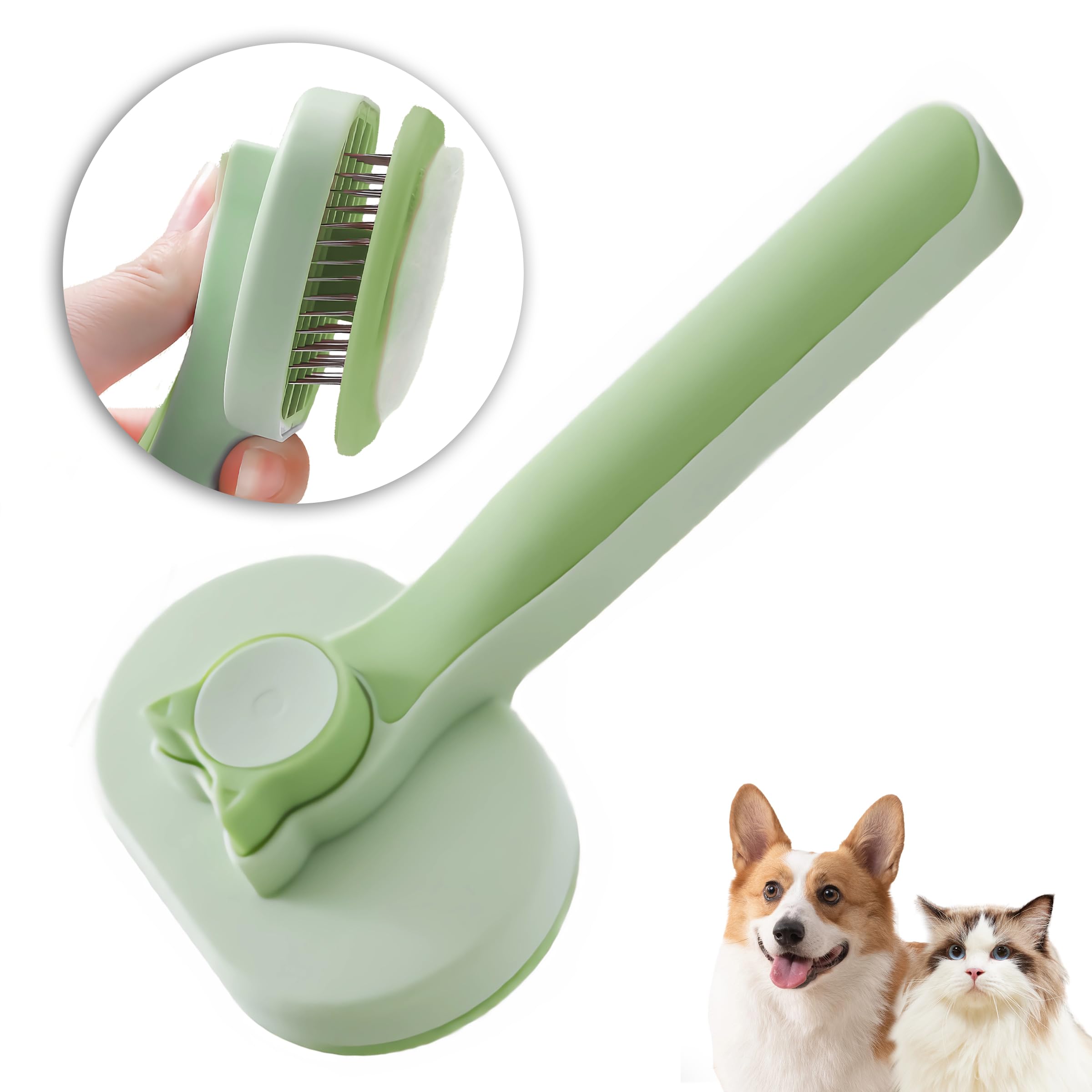 Mmyzao Cepillo para Gatos Perro Largo/Corto Quitapelo Peine Gato Cat Brush Mascotas Quita Pelo-Verde