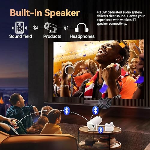 Miniatura 8 de Mini proyector, 4K 1080P compatible con proyector portátil con doble banda WIFI6 y Bluetooth 5.2 Android 13, corrección trapezoidal automática,