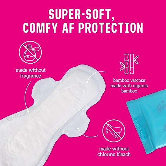 Flo - Extra Long Maternity Pads (10 Pack) - Super Soft + Breathable - 4 Wings - Heavy Flow - Organic Bamboo Period Pads for Women - Postpartum Essentials - Plant Based - Vegan & Cruelty Free