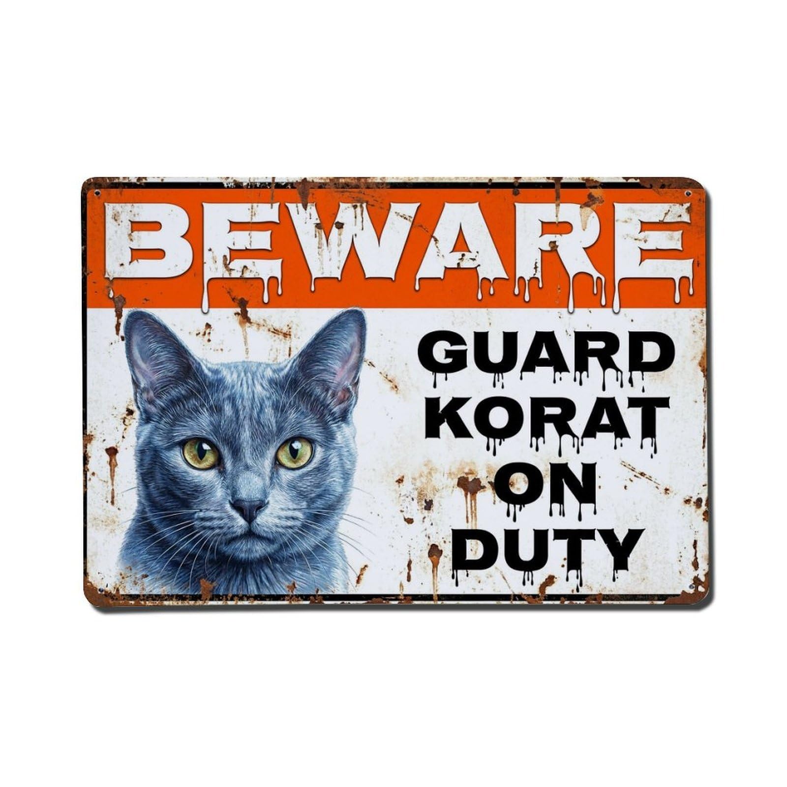 Vintage Funny Korat Guard Beware of Cat Backyard Metal Tin Sign