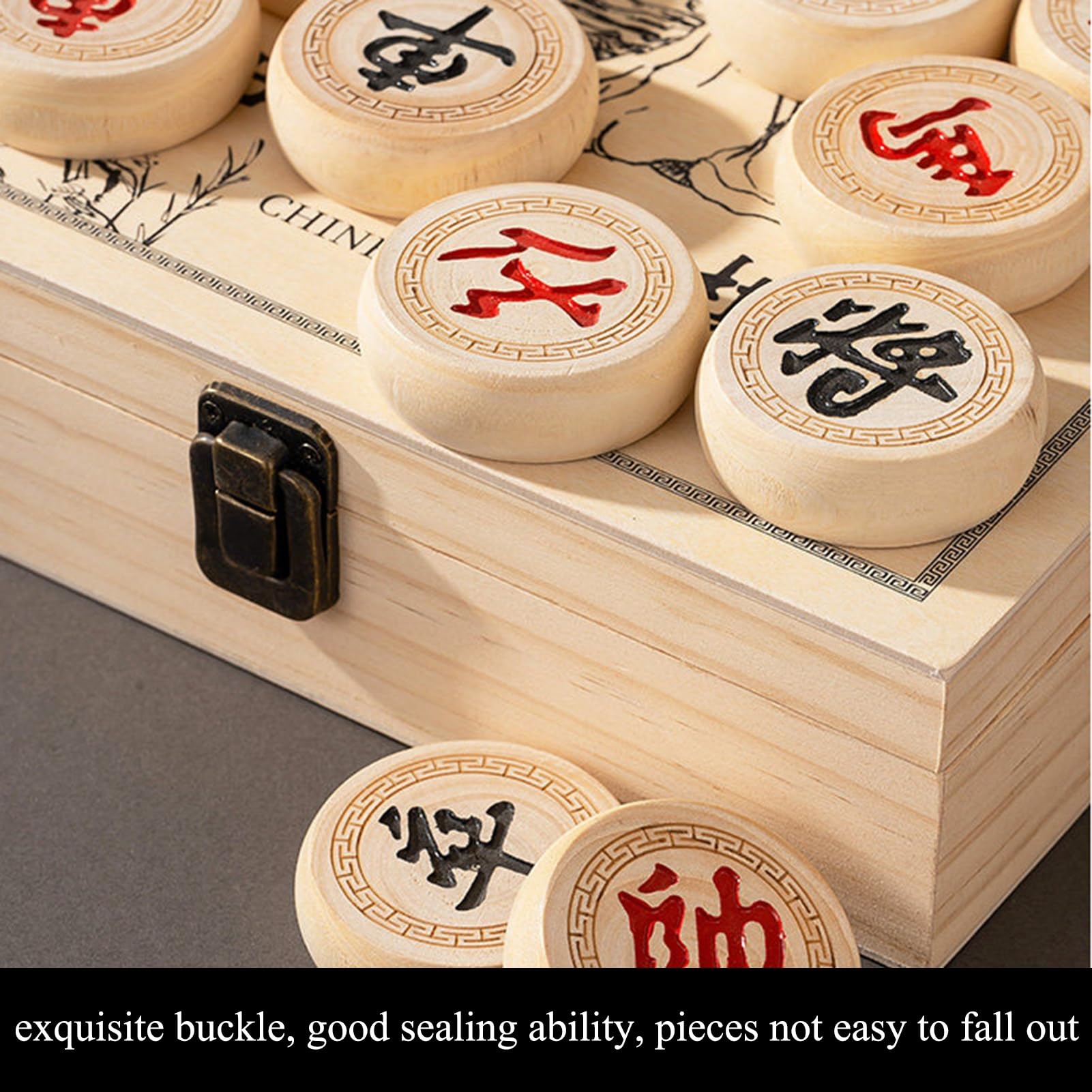 Ajedrez Chino Xiangqi Juego de Mesa con Piezas de ajedrez de Madera de Haya Juego de ajedrez de Viaje portátil Que Incluye Tablero de ajedrez de Cuero y Caja de Almacenamiento(5.8cm/2.3in)