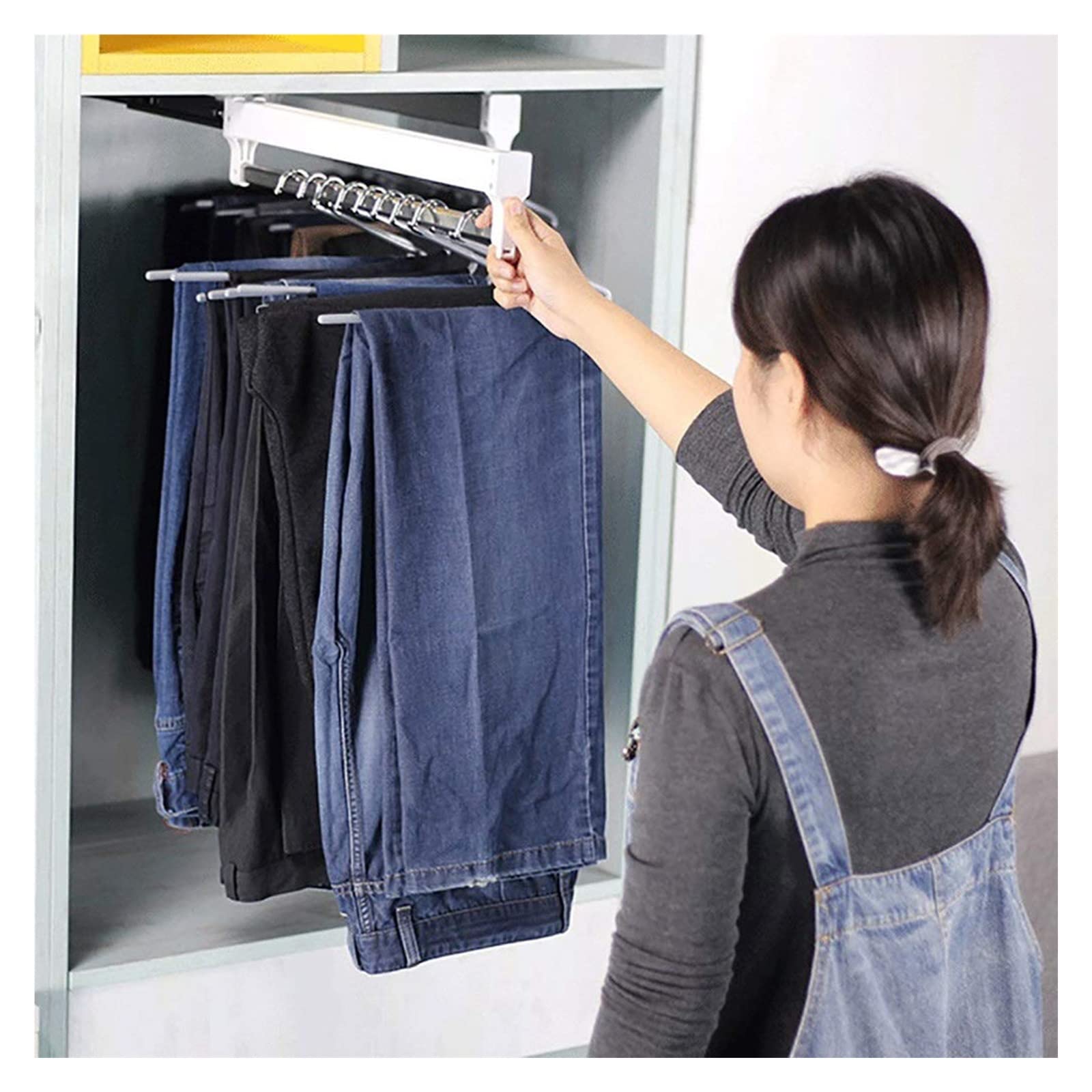 Perchero de armario de 30 a 60 cm, organizador de pantalones para el hogar, color blanco, para colgar pantalones y abrigos (400 mm / 15.7in)