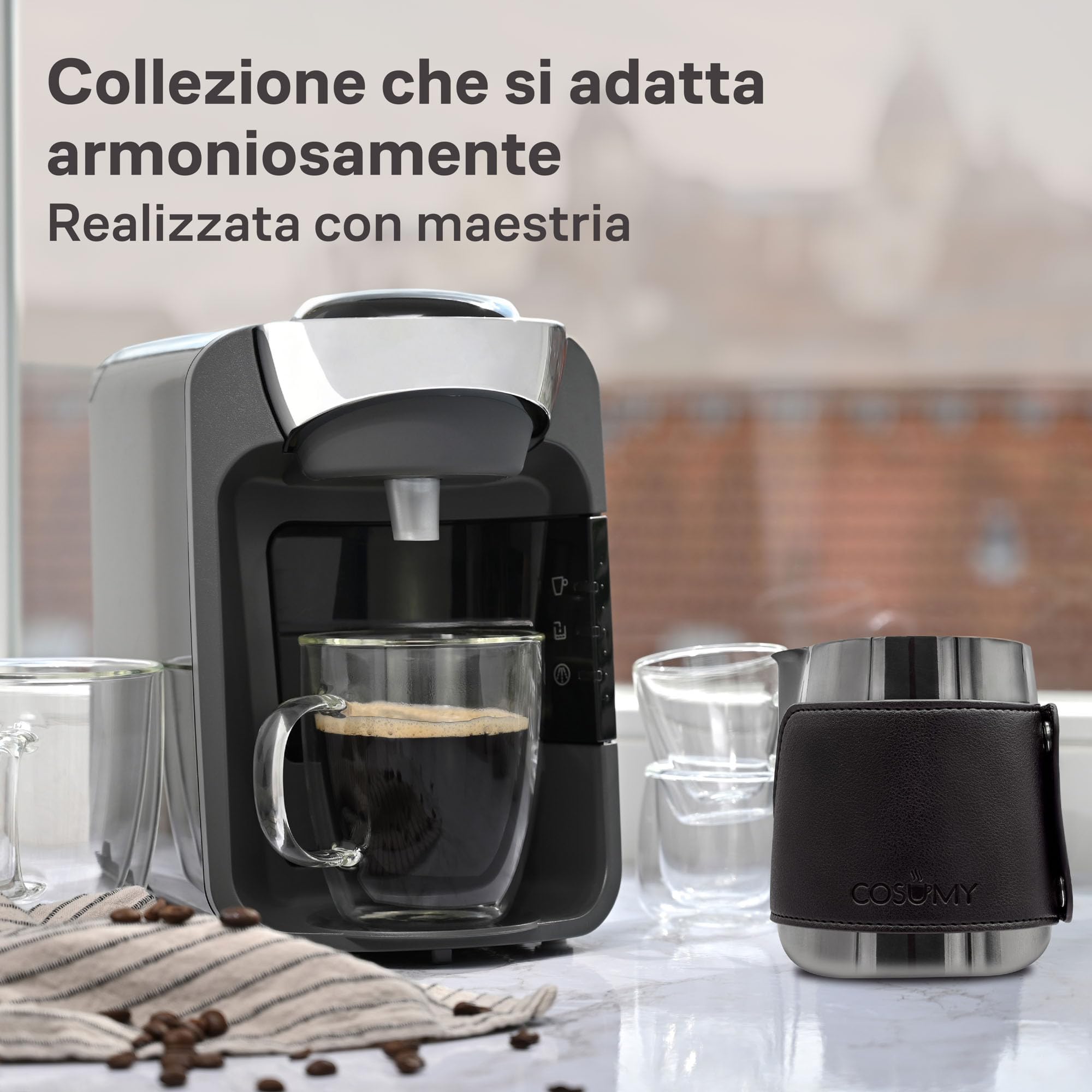 Cosumy Bricco Latte Professionale - Lattiera in Acciaio Inox 500ml - Bricchetto Latte con Segno di Misurazione - Senza Maniglie per il Latte Art