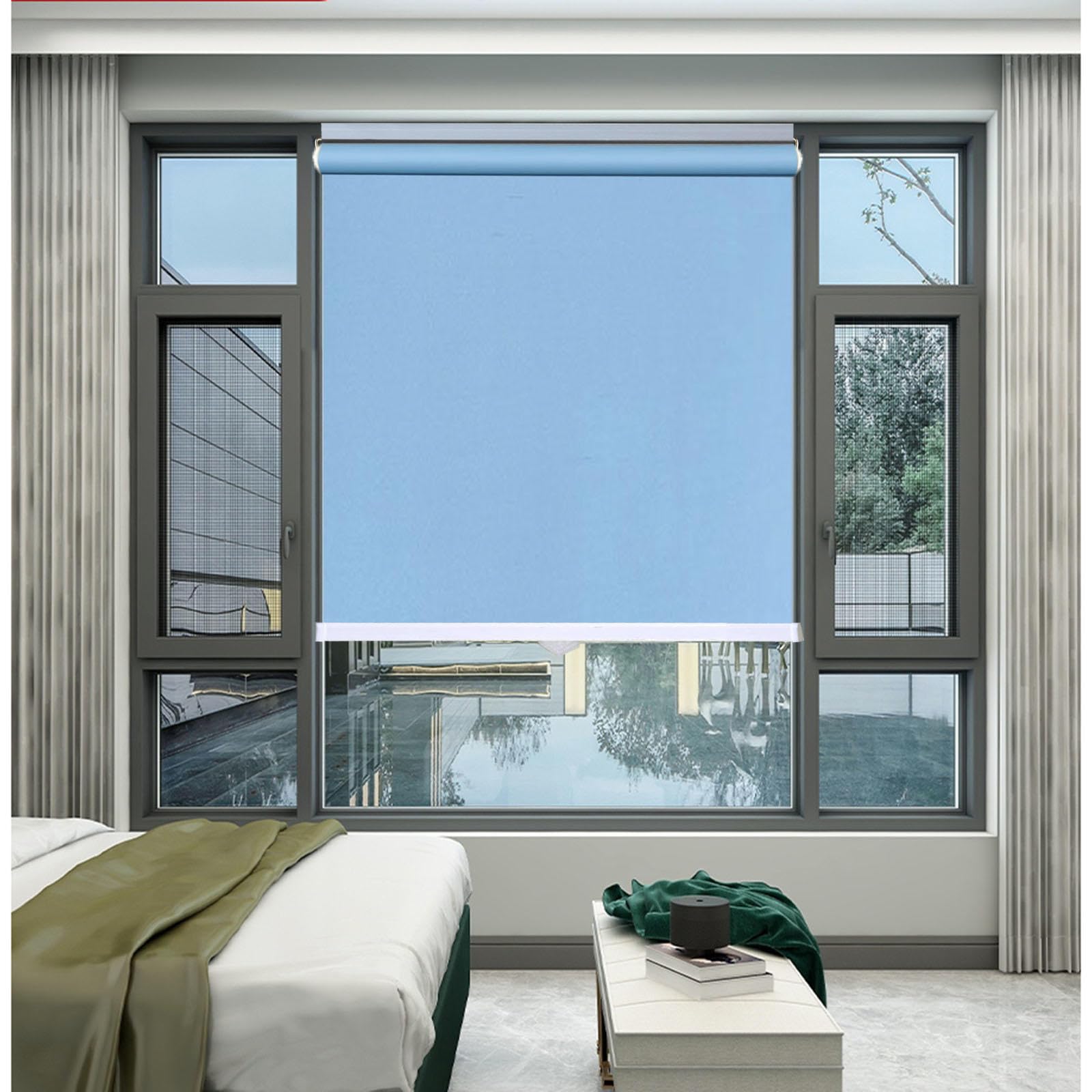 Blackout Roller Blinds 35/50/75/90/115/130cm, 99% Uv-resistant Blackout Curtains, Window Roller Shades, Privacy Blinds, Sunshade Roller Blinds No Drilling,blue-150x175cm/59 * 69in