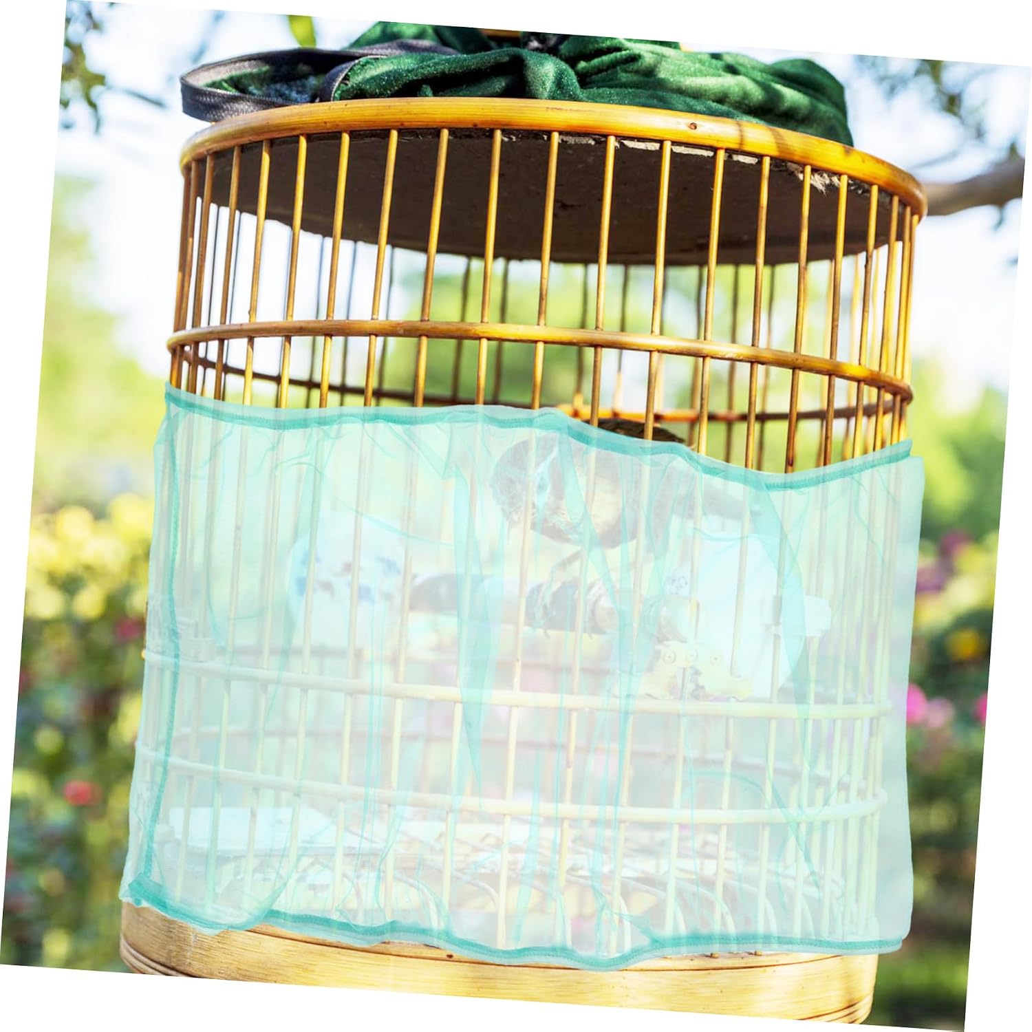 WOONEKY 2pcs Birdcage Netting Cover for Parrot Cage Breathable Mesh Skirt to Prevent Food Splash and Dust Fits Cages Green Height Circumference