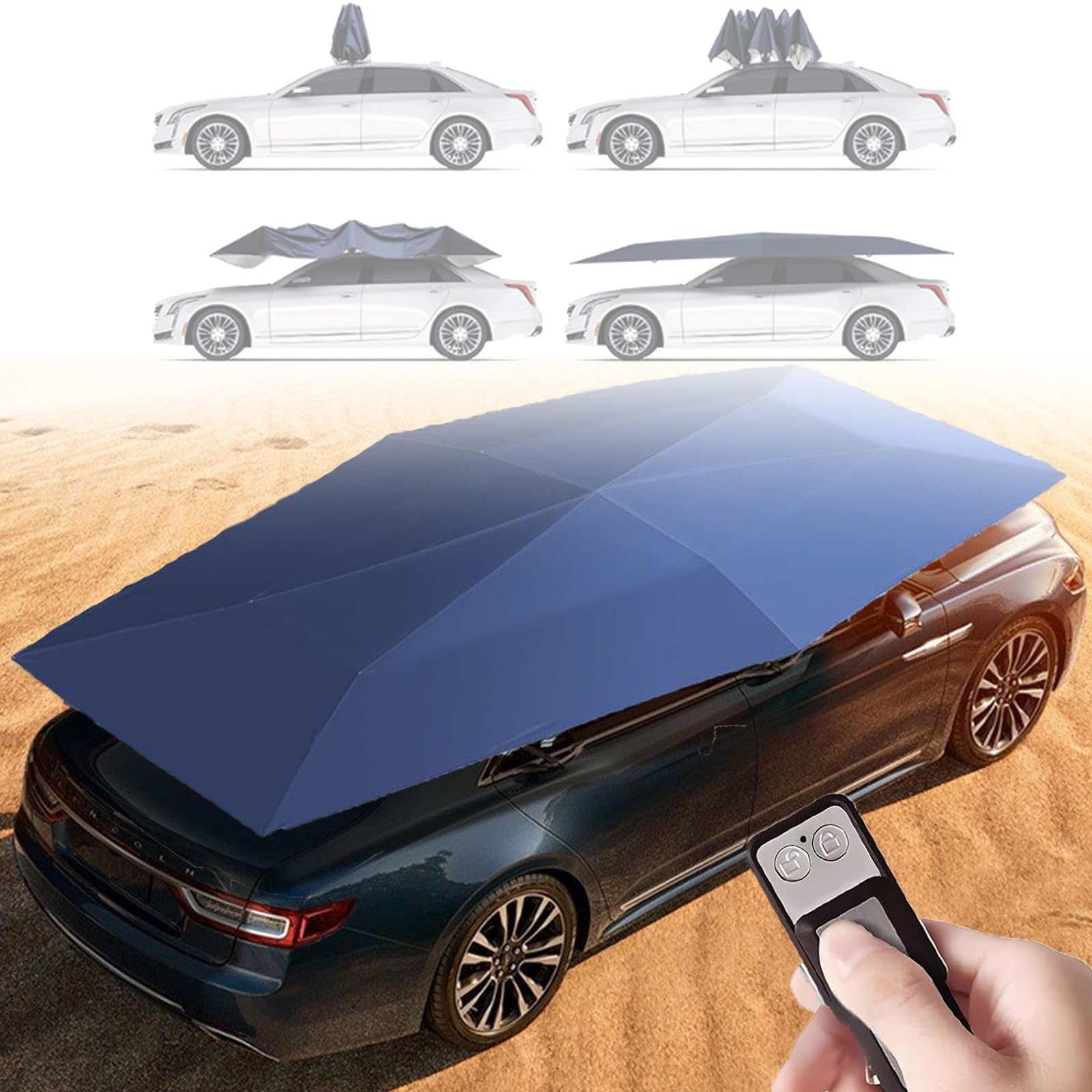 Parasol AutomáTico para Coche, Carpa EléCtrica Universal para Techo, para SedáN, SUV, Monovolumen, Plegable Y Desmontable,Blue-4.2m