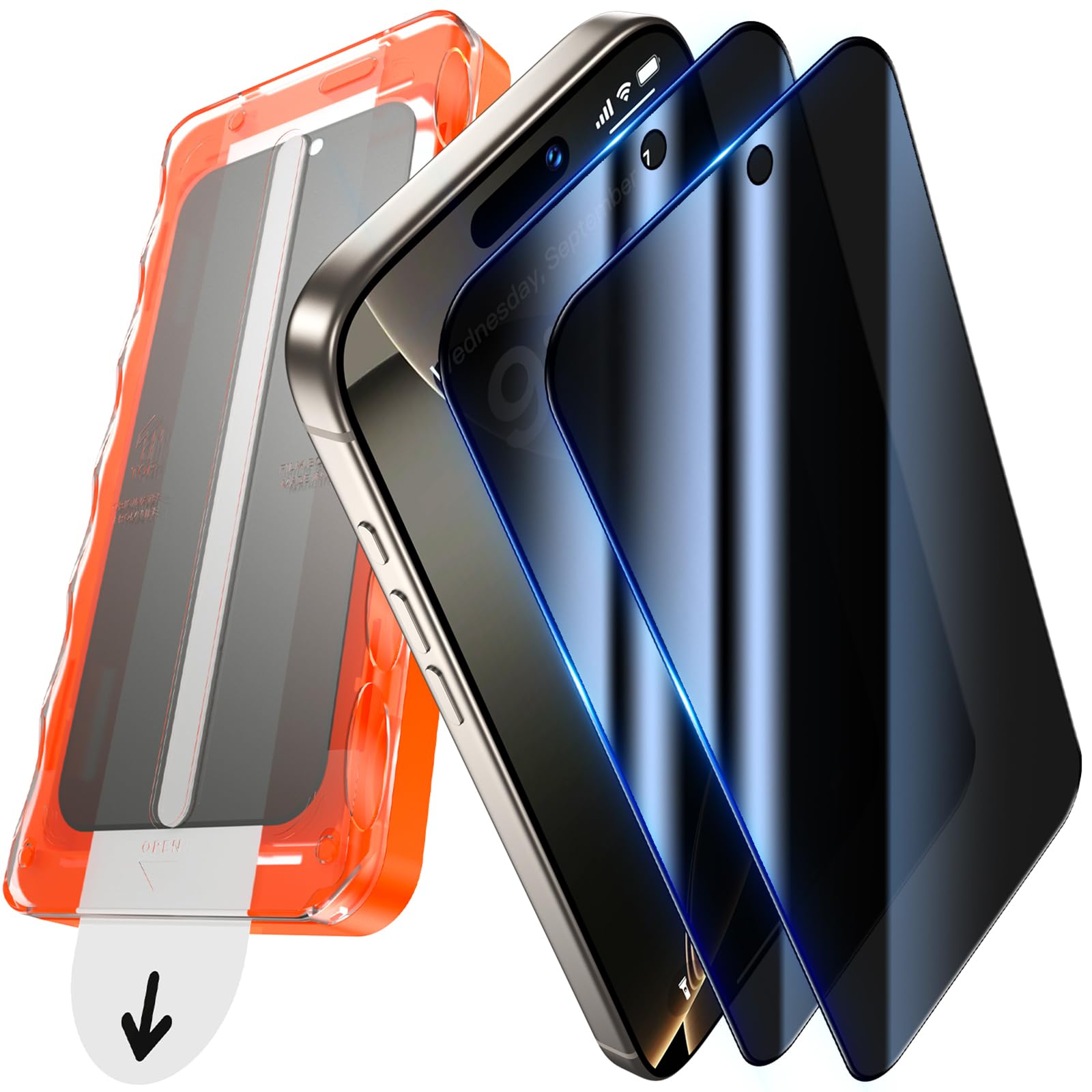 UniqueMe für iPhone 16 Pro Max für Panzerglas Sichtschutz - 2 Stück Folie | Privacy Displayschutz, Automatische Installation Schutzglas, Bruchsicher Militärniveau Anti-Spy Schutzfolie Anti-Kratzer