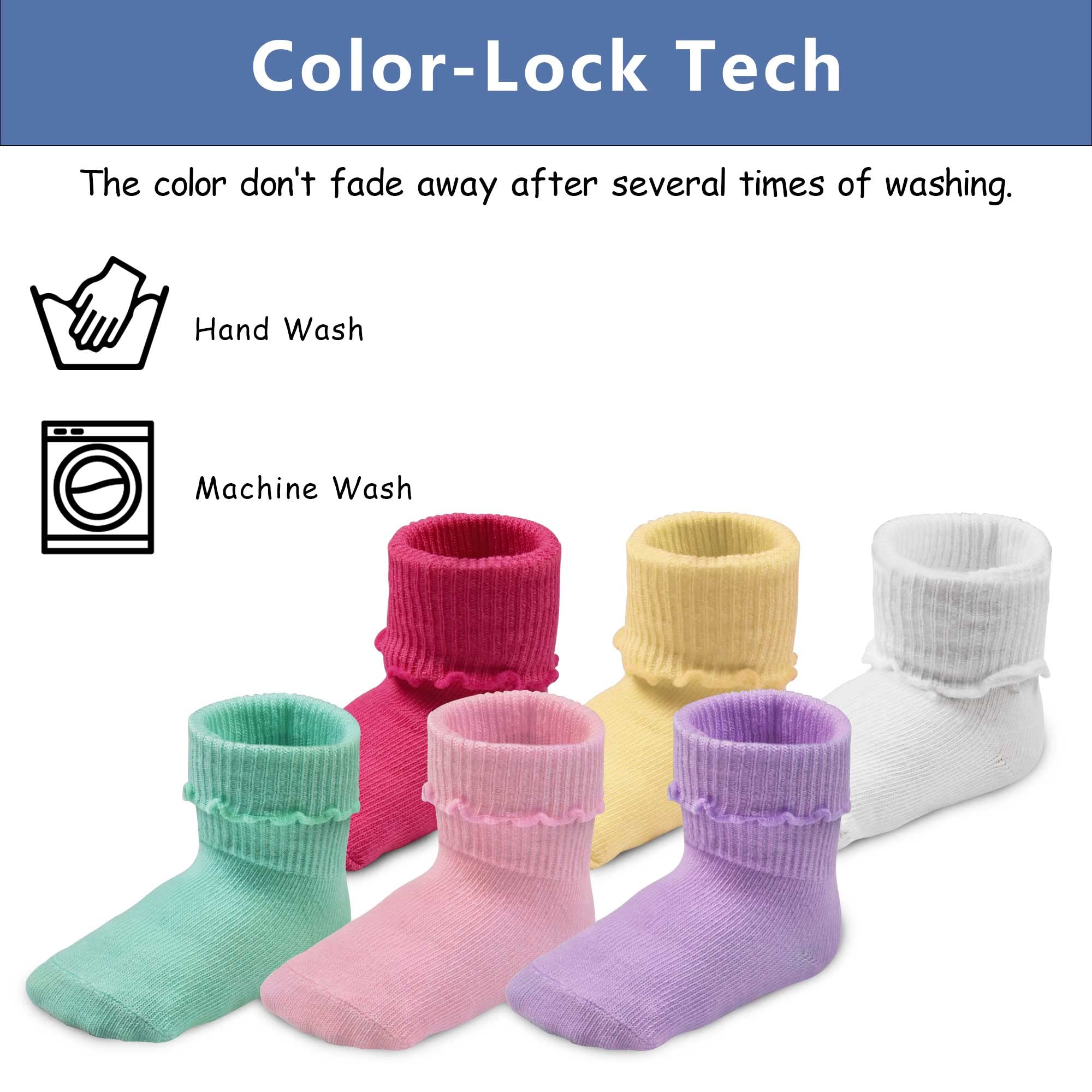 TRAMLE Baby Girls Socks 12 Pack Ruffle Ripple Edge Turn Cuff Ankle Socks Toddlers Infants (0-6 Age)