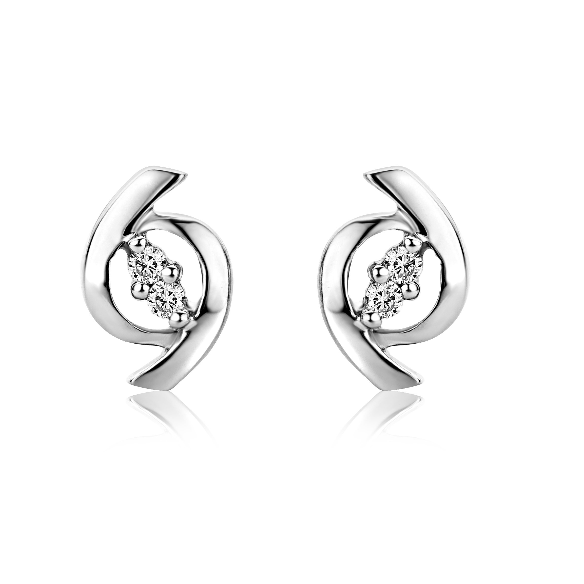 Miore Ohrringe Damen, Schmuck Weißgold rhodiniert, Ohrstecker mit Diamanten weiß brilliantschliff 9 Karat / 375 Gold