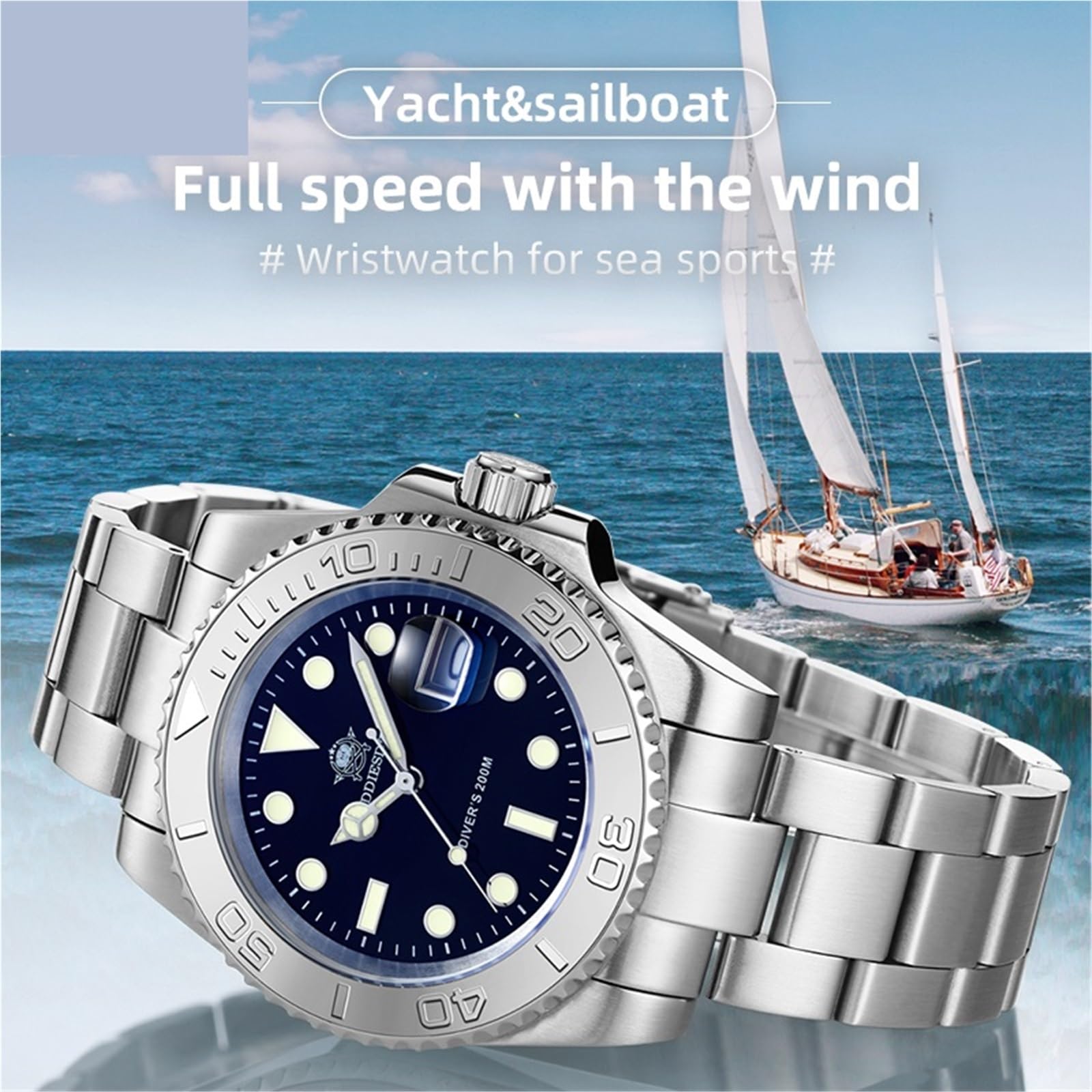 VELORE Zegarek ze stali nierdzewnej 200m Diver BGW9 Super Luminous RelOJ Hombre European and American Business Quartz Watch