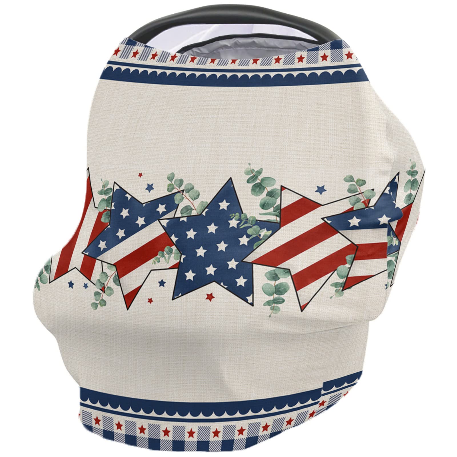 Nursing Cover for Breastfeeding Scarf, Patriotic American Flag Eucalyptus Leaves Baby Car Covers Super Soft Multi Use for Canopy Shopping Cart Cover Blanket Stroller Cover