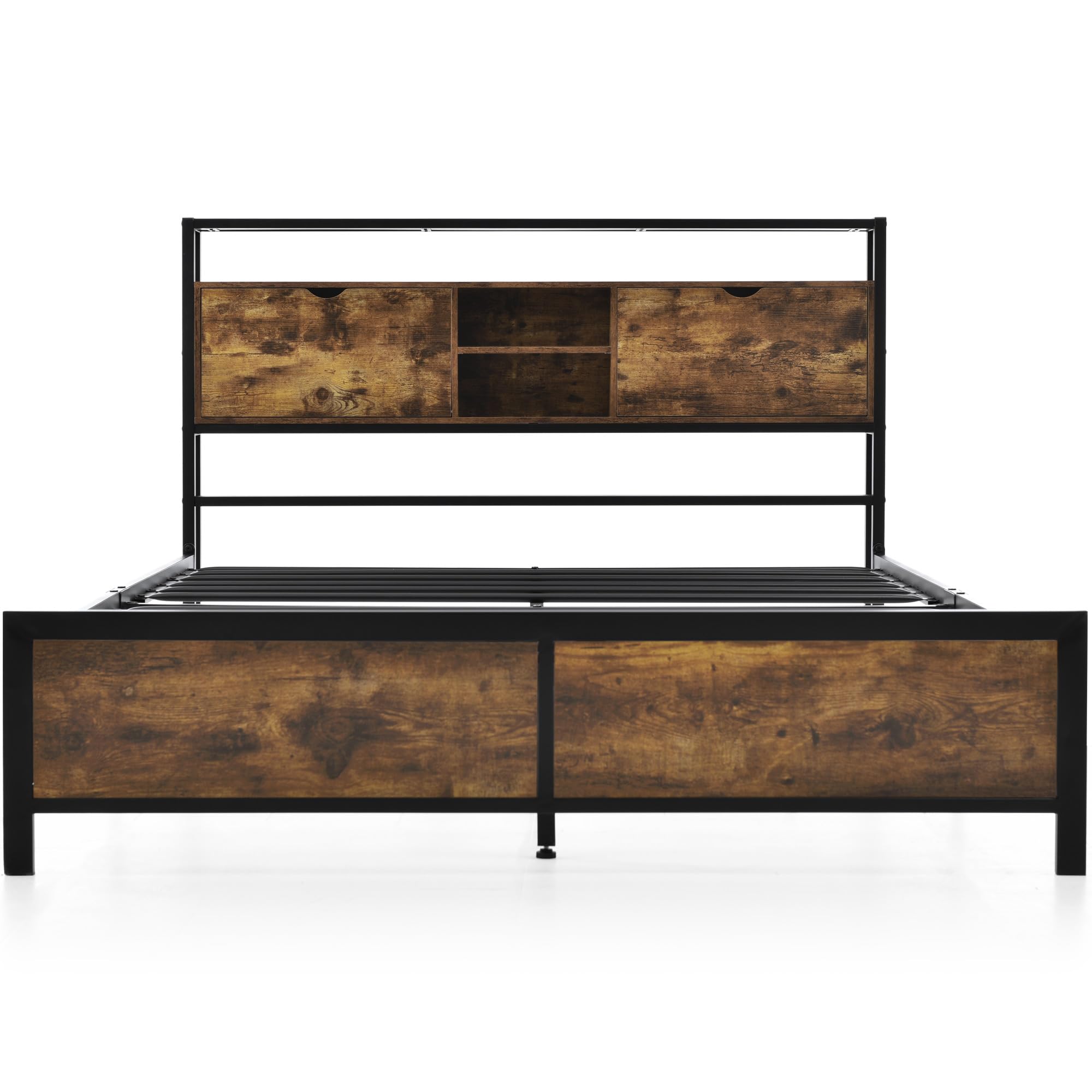 Cama de metal para adolescentes con cabecero de almacenamiento y somier de láminas de metal, marco de cama para adultos, niños, adolescentes, color negro, cama industrial (140 x 200 cm)
