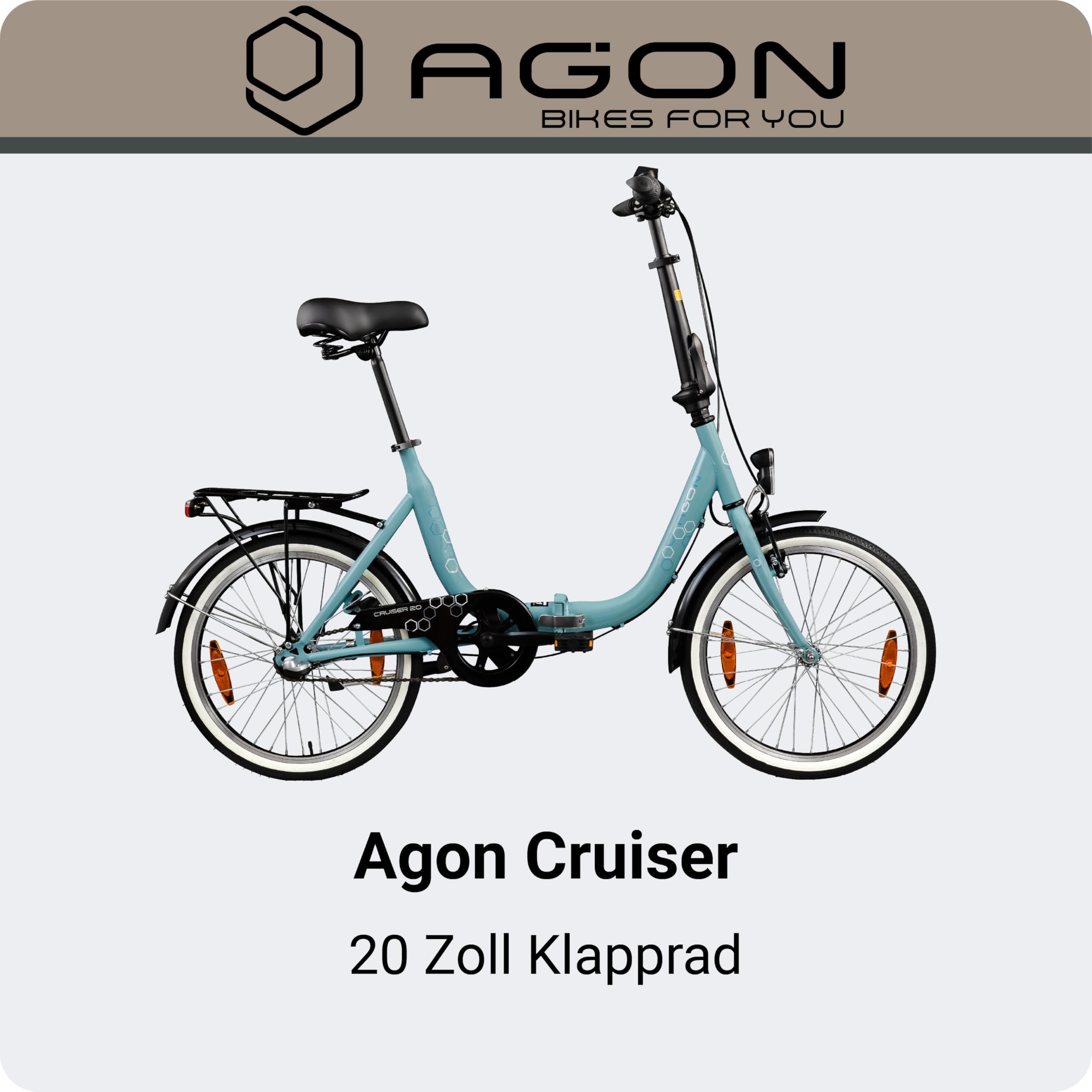 AGON Klappfahrrad 20 Zoll Faltrad Klapprad Fahrrad Cruiser 20" StVZO Beleuchtung