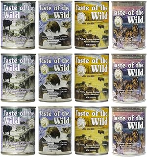 Grain-Free Canned Dog Food Variety Pack - Wetlands, Pacific Stream, High Prairie, and Sierra Mountain (Pack of 12, 13.2 oz cans) by Taste of The Wild