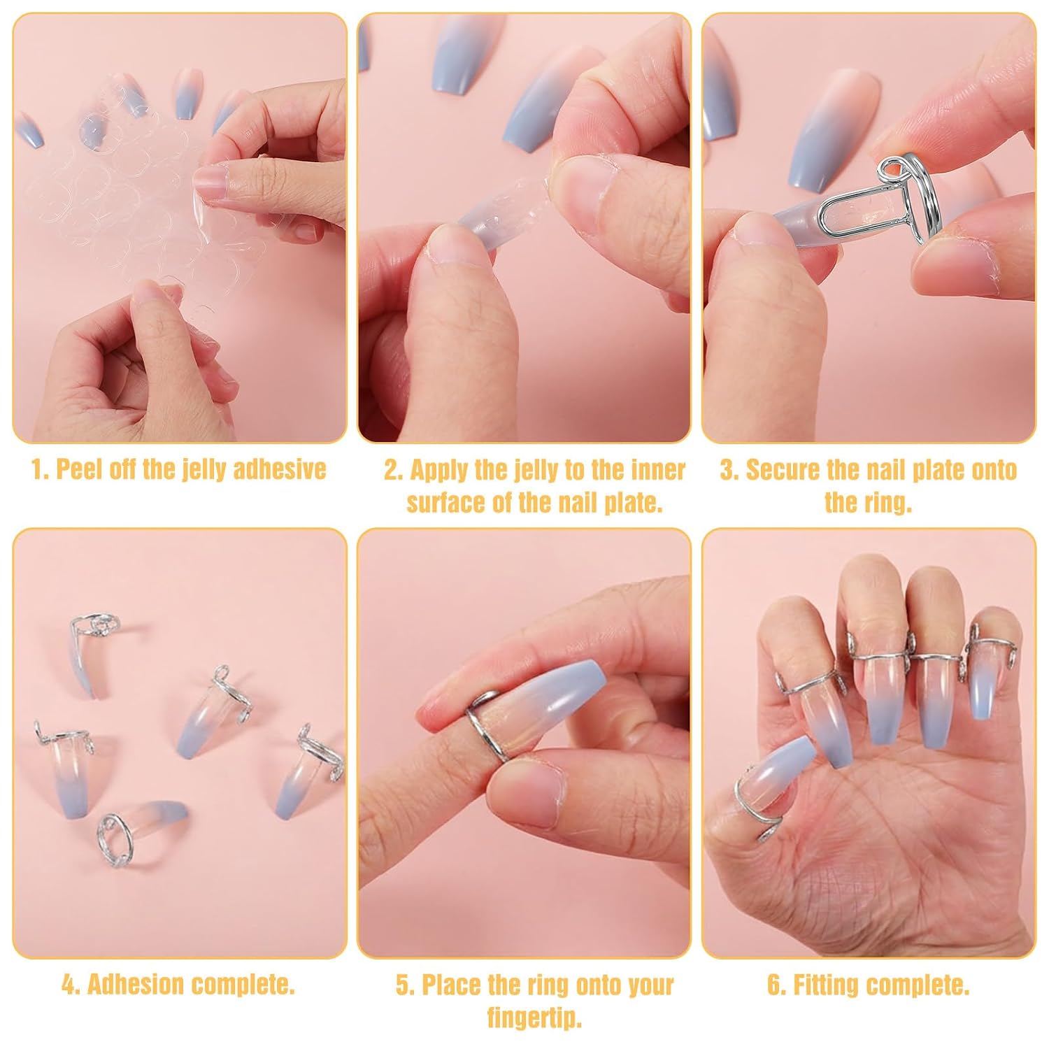 20 Pcs Nail Rings Set With 120 Adhesive Tabs - Wudu Nail Ring No Glue