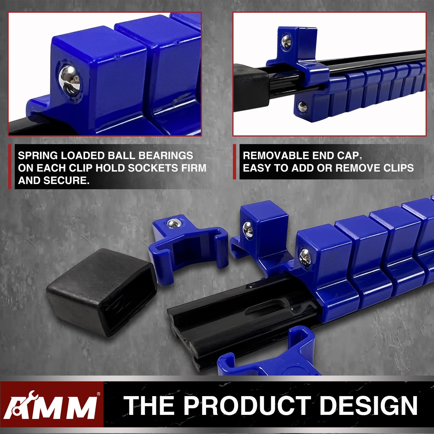 AMM Organizer Per Prese 18 Pezzi | Kit Clip Per Bussole 1/4, 3/8, 1/2 | Supporto Da Cassetto O Parete | Resistente E Colorato - 2