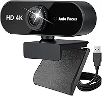 Webcam Ultra HD 4K com Foco Automático, Microfone Embutido com Redução de Ruído, USB Plug and Play, para PC, Laptop, Desktop, Conferências, Reuniões, Chamadas de Vídeo, Home Office