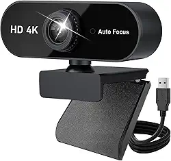 Webcam Ultra HD 4K, Webcams HD com Foco Automático e Usb,Microfone Embutido,PC,laptop,desktop,USB Plug and Play,estudo de conferências,reuniões,chamadas de víde, Home Office (4K)