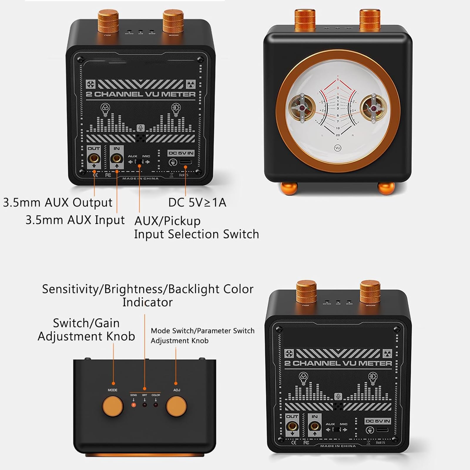 VU Meter Audio Pickup Light con luminosità regolabile, decorazione da scrivania retroilluminata per studio domestico e configurazione di gioco, ideale per produttori musicali e giocatori