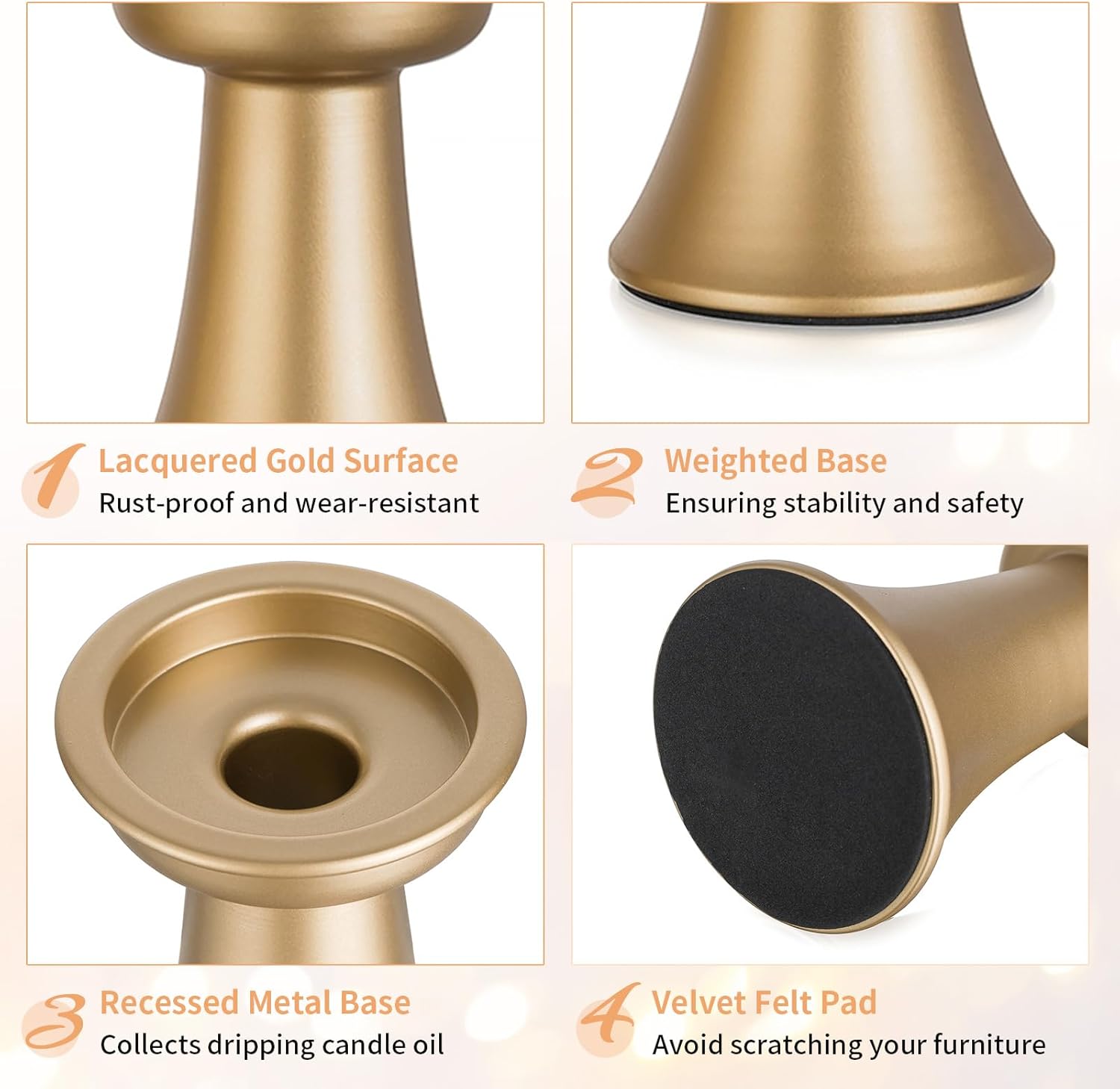 NUPTIO Taper Candle Holders Gold: Set of 2 Candlestick Holder with Hurricane Glass Cover - Tall Metal Candles Stick Stand for Fall Thanksgiving Christmas Seasonal Fireplace Decor - Image 5