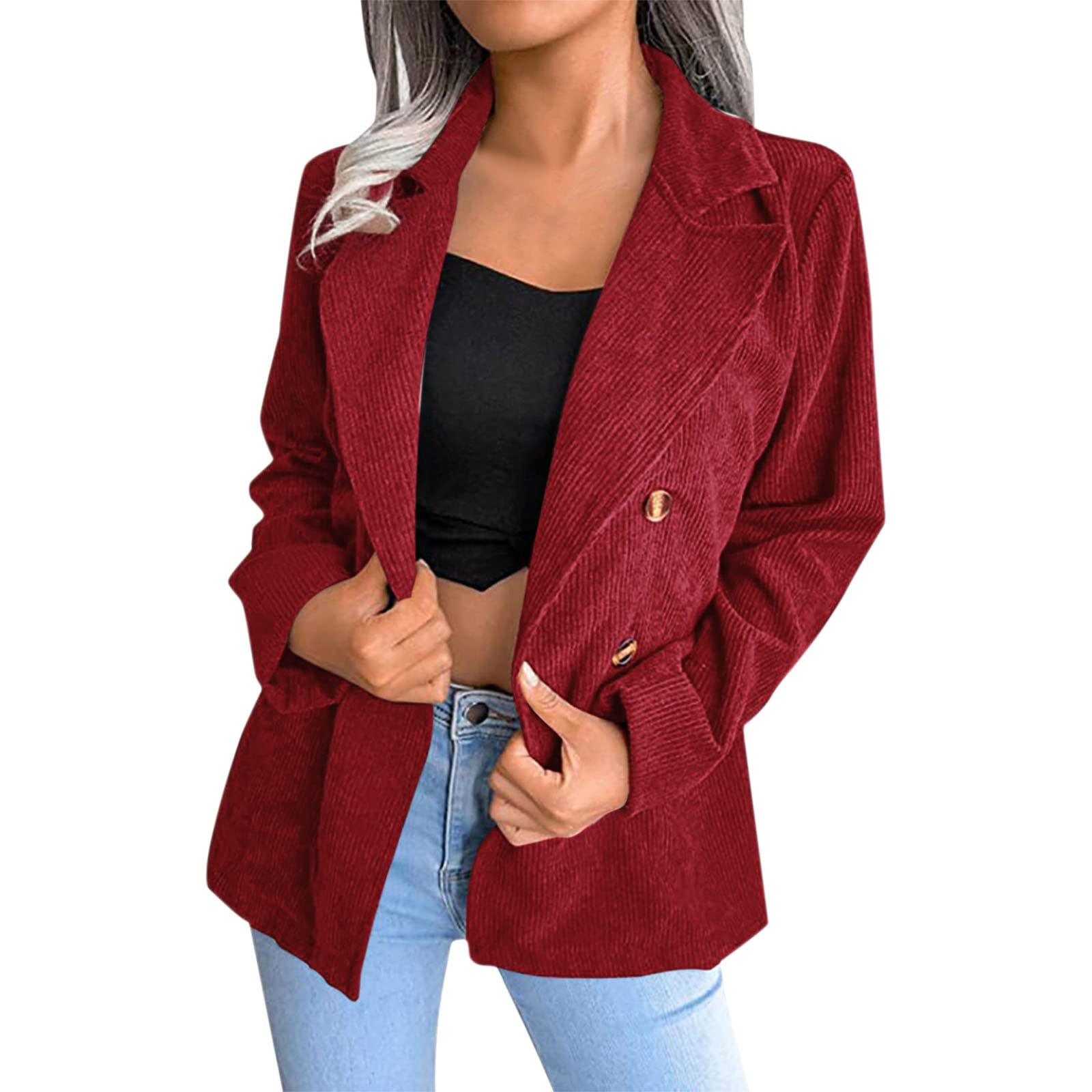 Generisch Blazer élégant pour femme - Style décontracté - Couleur unie - Avec poches - Manches longues - Pour le travail, le bureau