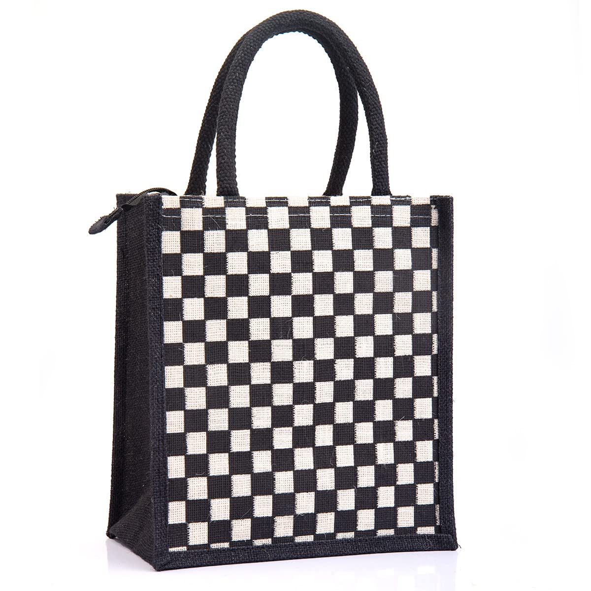 H&B Jute Lunch bag – Jute bag for lunch, Bags for Men, Bags for girls, Travel bag, Bag for women, Jute handbags for girls – ZIP, BOTTLE HOLDER – Check Design (White) (B09LQHBQ65) Amazon Price History, Amazon Price Tracker