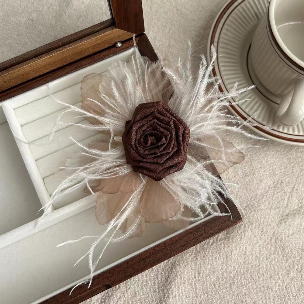 Elegant Rose Flower Hair Clip Brooches for Women Girls Flowers Corsage for Hat Suit Lapel Pins Suit Dress Accessories for Banquet Wedding Prom Dancing Party Dating Handmade Jewelry (Brown) image 4