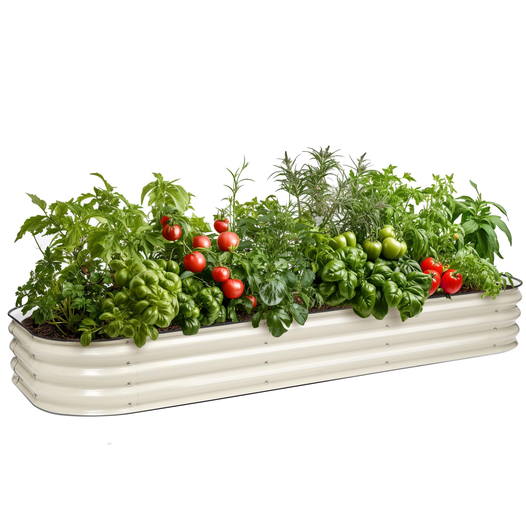 T4U Raised Bed for Gardening, 8x3x0.9 ft Oval Zinc-Aluminum-Magnesium Stainless Steel Raised Flower Bed, Garden Beds Metal Garden Bed Kit for Vegetables Flowers Plants Fruits,Ivory White