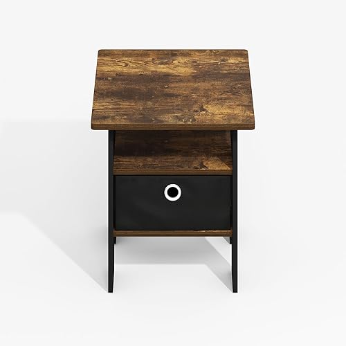 Miniatura 6 de Furinno Mesa auxiliar moderna, mesa auxiliar cuadrada con compartimento de almacenamiento, mesita de noche, mesita de noche con estante de