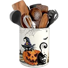pinata Halloween Kitchen Decor, Ceramic Halloween Cat Utensil Holder